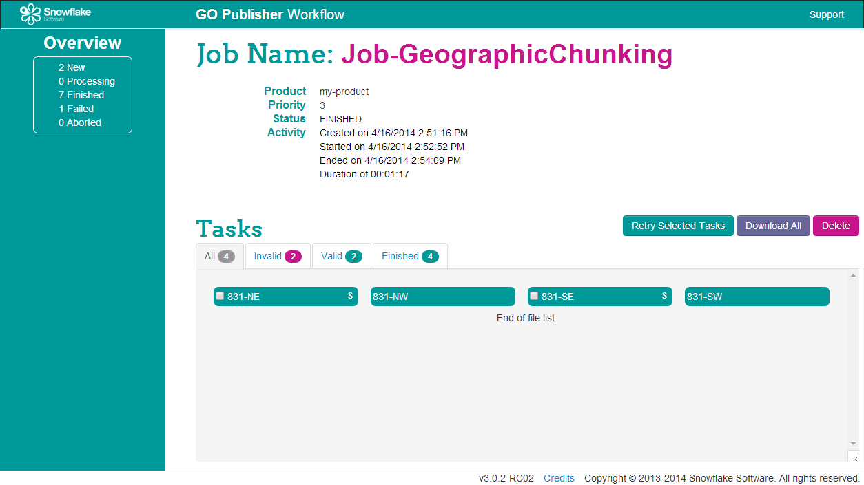Screenshot of GO Publisher Workflow's job screen